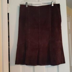 Karen Kane 100% Suede Leather Skirt Vintage Chocolate Brown